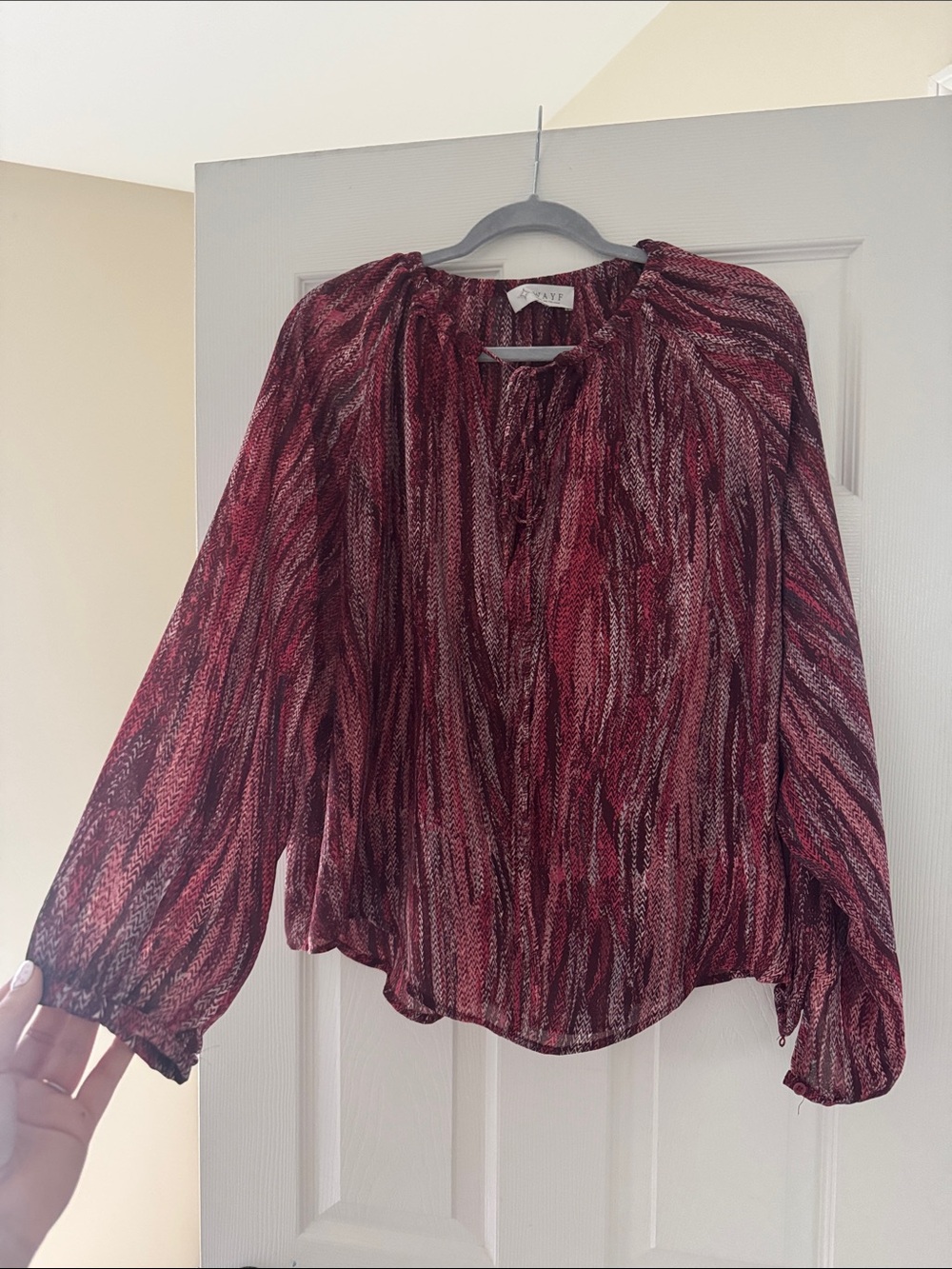 WAYF pink & red boho long sleeve blouse